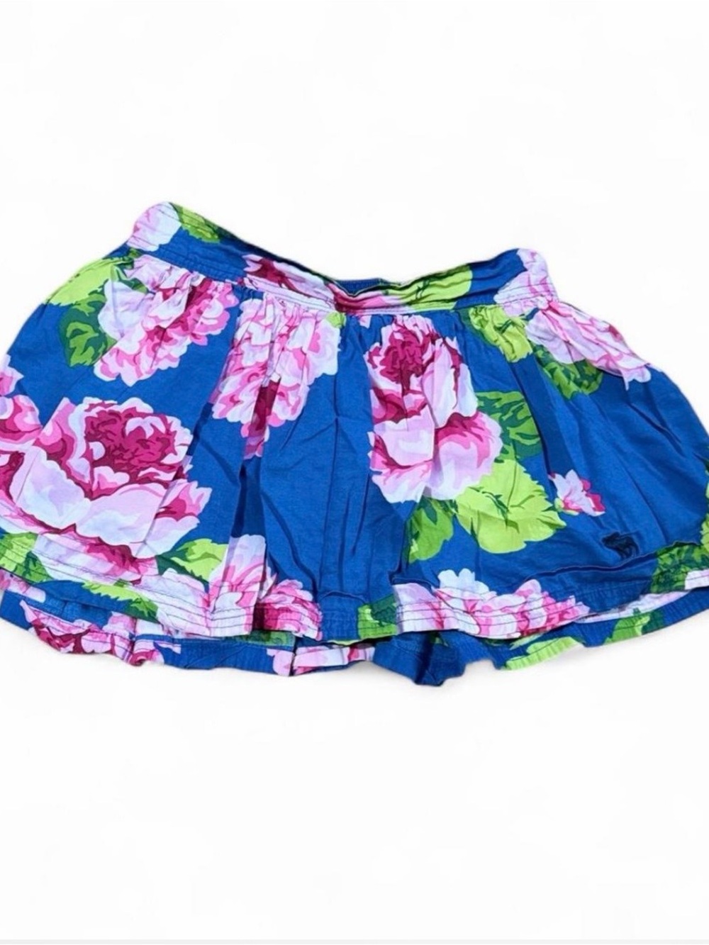 Abercrombie & Fitch Y2K Floral Mini Skirt M Blue Pink Smocked Flowy